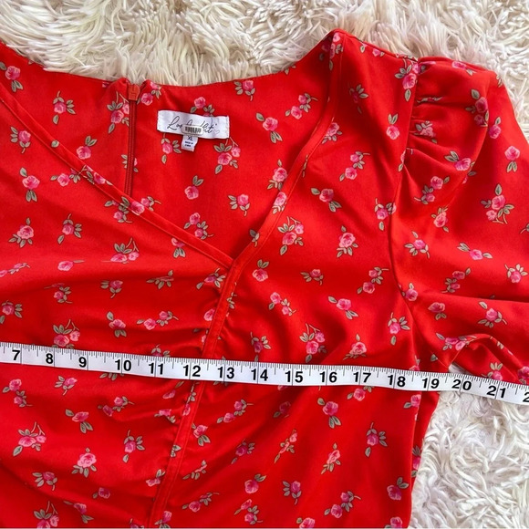 RTR Love Whit by red floral print asymmetrical v neck slit draped mini dress XL - Picture 9 of 11